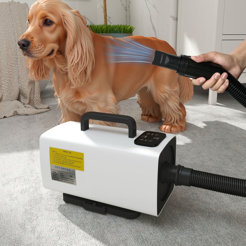 PawHut Dog Hair Dryer with One-Click Auto Adjustable Airflow and Temperature, 2200W Pet Grooming Hair Dryer with 3 Nozzles, Digital Screen, Pet Air Blower Blaster Dryer for Dogs Cats, White