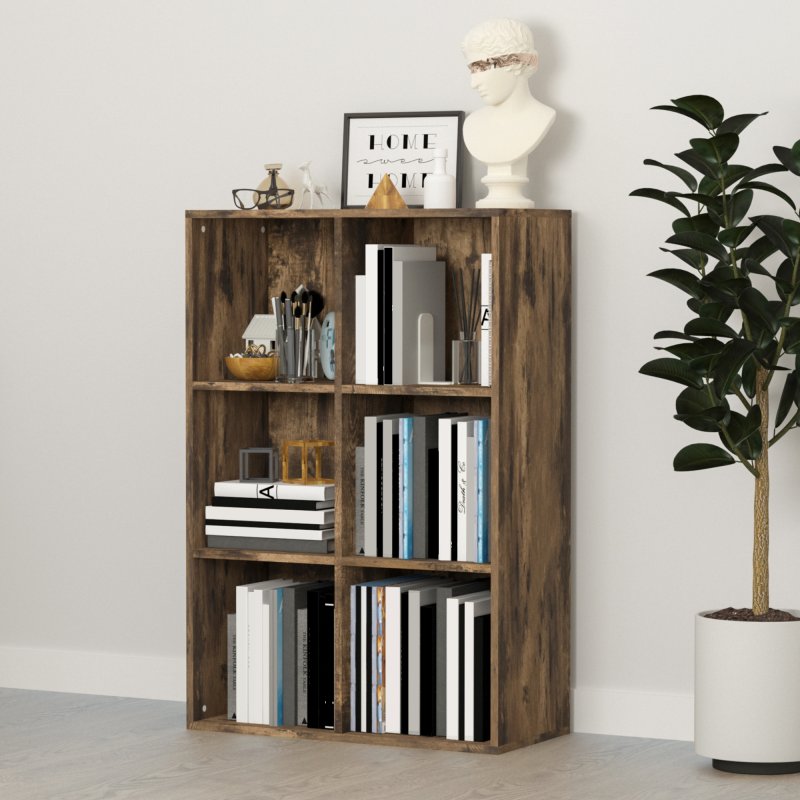 HOMCOM 3 Tier Bookshelf, Modern Cube Bookcase with 6 Open Storage Compartments, Freestanding Display Storage Unit for Living Room, Bedroom, Study