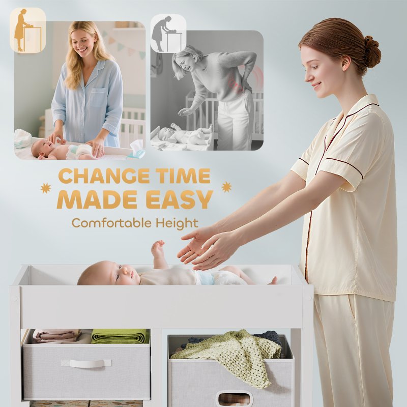 AIYAPLAY Baby Changing Table with 4 Drawers, Nursery Diaper Baby Changing Unit for 0-12 Months (max. 11kg), with Mat, Infant Care Station for Bedroom Nursery, White
