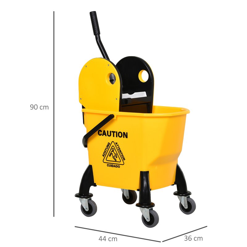 HOMCOM 26L Mop Bucket with Wringer, Mop Bucket on Wheels with Carry Handle, Mop Holder, Plastic Body for Household, Yellow