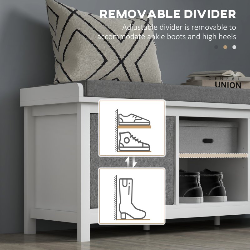 HOMCOM Shoe Bench with Seat, Shoe Storage Bench with Cushion, 2 Drawers and Adjustable Shelf for Entryway, Hallway, Living Room, Bedroom, White