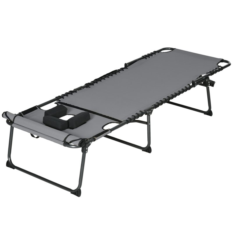 Outsunny Folding Sun Lounge with 5-level Reclining Back, Outdoor Tanning Chair with Reading Hole, Outdoor Sun Lounge with Side Pocket, Headrest, for Beach, Yard, Patio, Grey