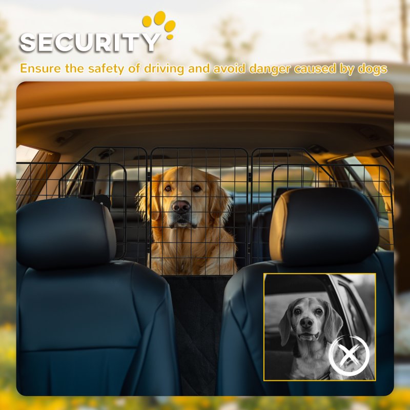 PawHut Dog Guard for SUVs, Vehicles, Vans, Car Barrier with Adjustable Width, Foldable Headrest, Mesh Dog Guard for Travel, Black