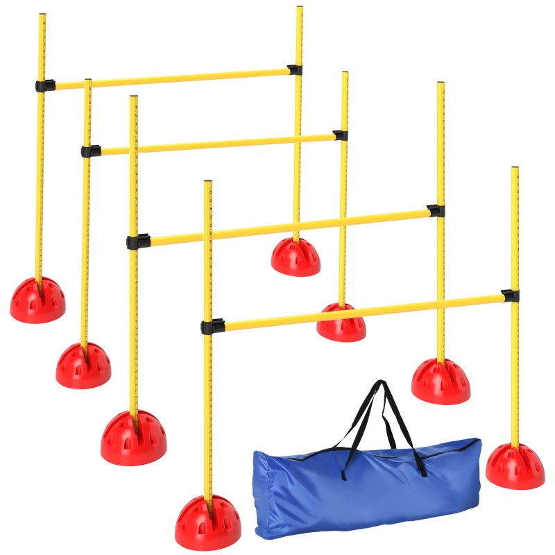 PawHut 4 Piece Agility Training Equipment for Dogs with Height Adjustable Jump Hurdle, Bag, Portable, Easy Assemble Dog Outdoor Obstacle Course for Training