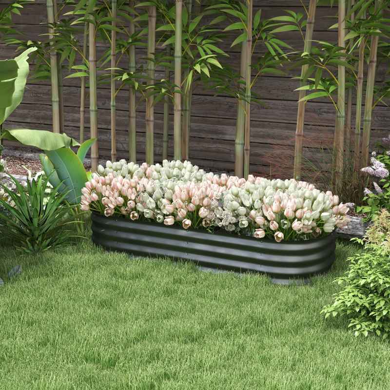 Outsunny Galvanised Raised Beds for Garden, Metal Elevated Planter Box with Safety Edging, Easy DIY for Growing Flowers, Herbs, Succulents, 150 x 62 x 30cm, Dark Grey