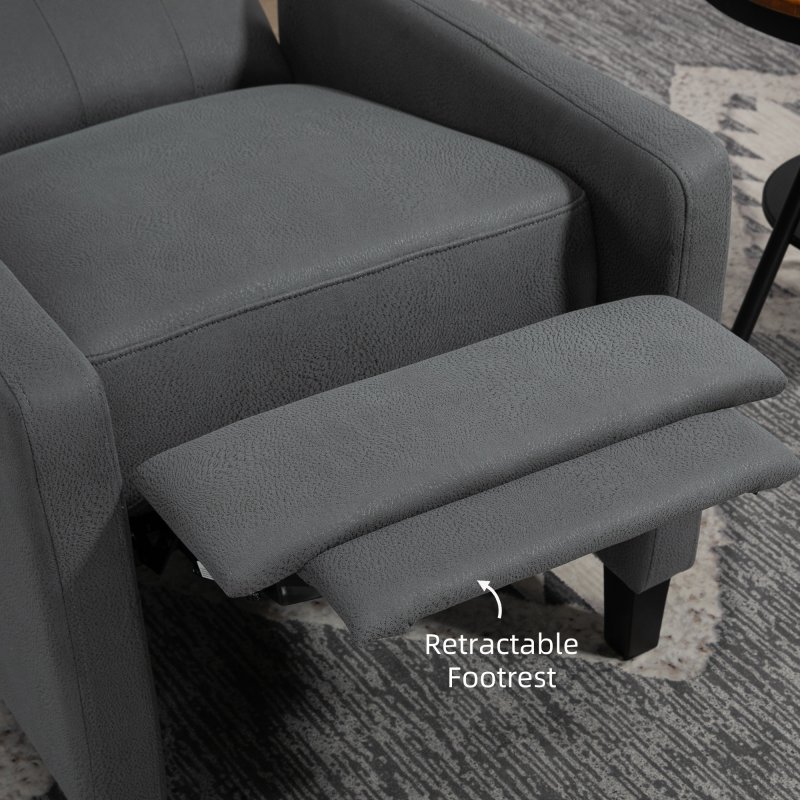 HOMCOM Wingback Push Back Recliner Armchair, Microfibre Cloth Reclining Chair with Leg Rest, Button Tufted, for Home Living Room Theater, Charcoal Grey