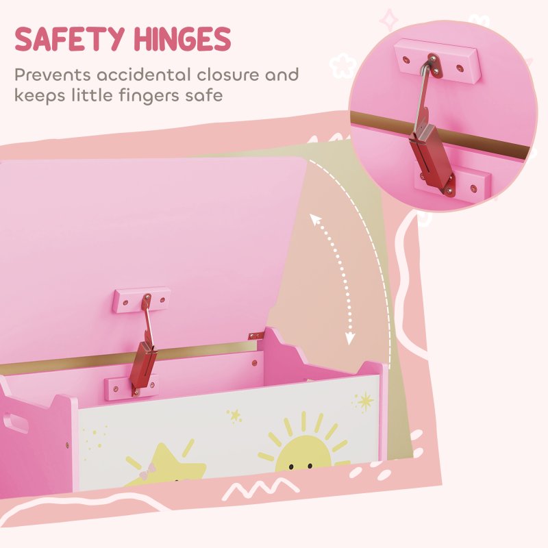 AIYAPLAY Toy Box with Lid, Toy Chest with Safety Hinges for Kids Boys Girls, Kids Storage Box for Living Room, Playroom, Nursery, Bedroom, Pink