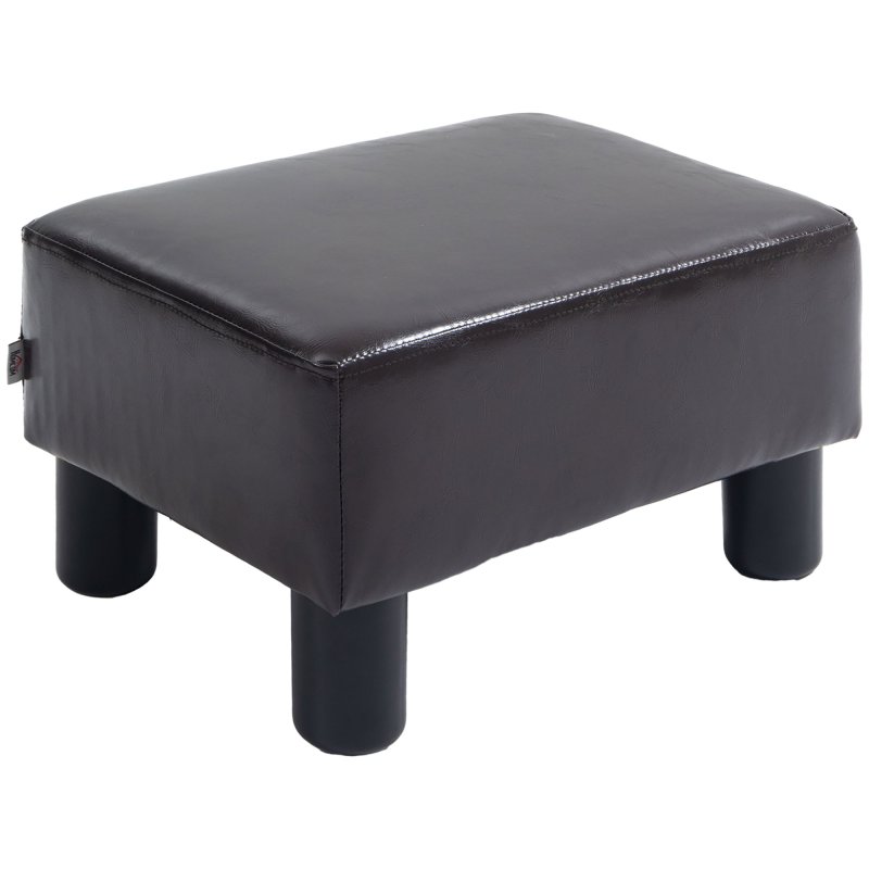 HOMCOM Faux Leather Footstool, Small Foot Rest, Rectangle Sofa Stool for Bedroom Living Room, Brown