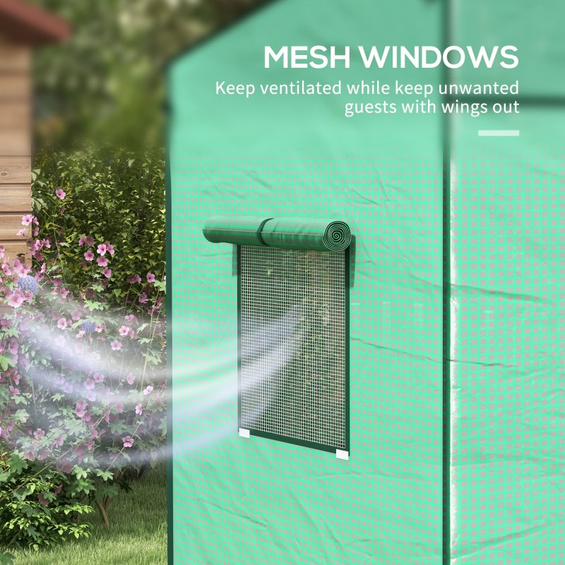 Outsunny Tomato Greenhouse with Reinforced PE Cover, Walk-in Garden Growhouse with Large Roll-up Door and 2 Mesh Windows, Portable Indoor Outdoor Green House, 196L x 77W x 178Hcm, Green