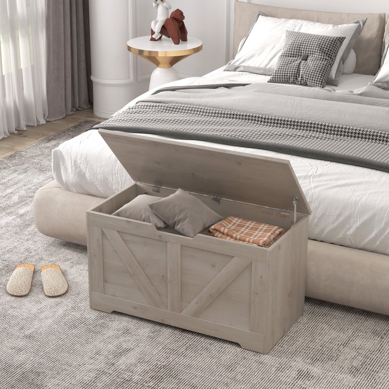 HOMCOM 100L Storage Chest, Storage Trunk with 2 Safety Hinges and U-shaped Cut-out Pull, Organizer Box for Living Room, Entryway, 80 x 40 x 45 cm