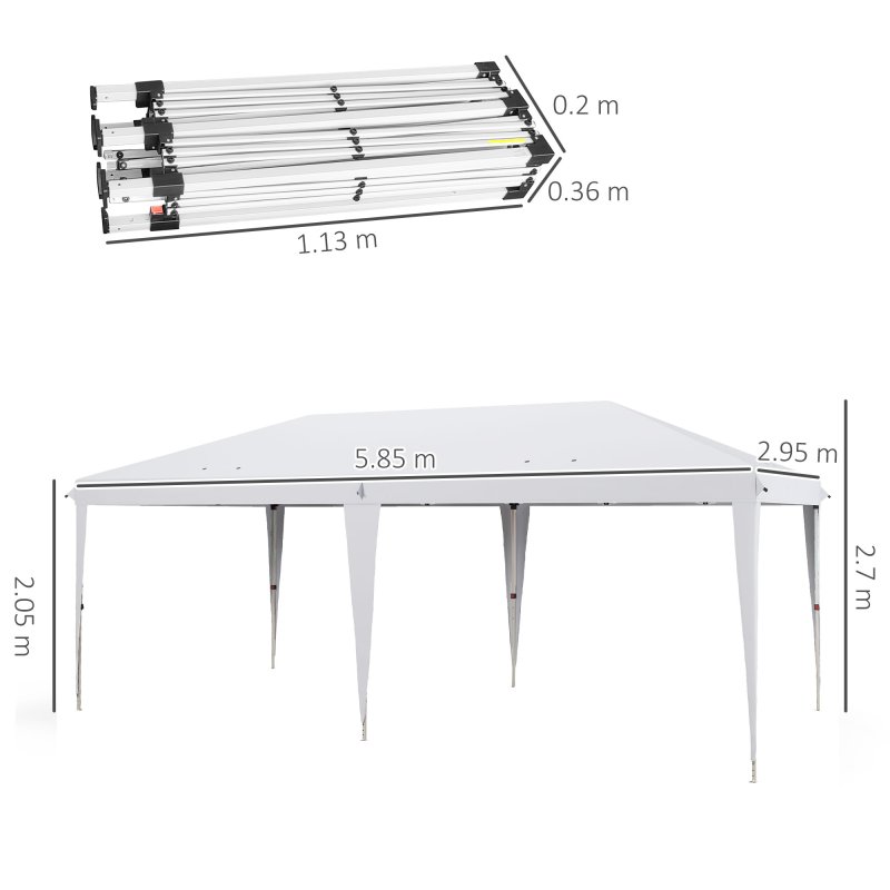 Outsunny Pop Up Gazebo 3 x 6m, Foldable Canopy Tent, Height Adjustable Wedding Awning Canopy w/ Carrying Bag, White