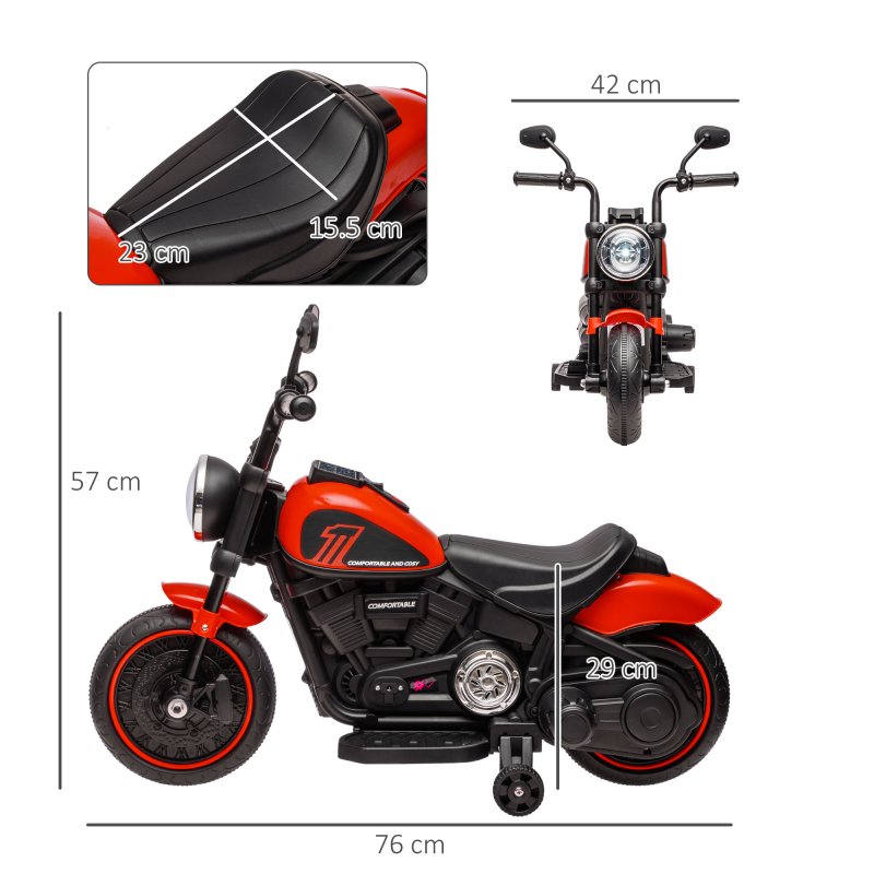 HOMCOM 6V Kids Electric Motorbike Ride-Ons Motorcycle with Training Wheels, Headlight, for Ages 18-36 Months - Red