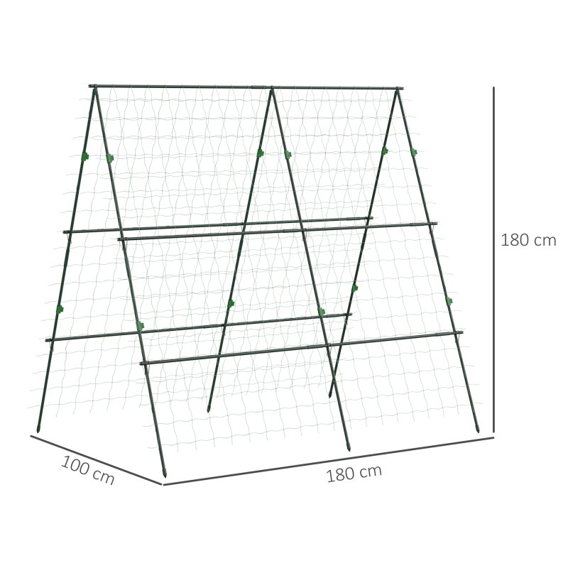 Outsunny Garden Cucumber Trellis for Climbing Plants, A-Frame Trellis Plant Support with Climbing Net, DIY Adjustable Cucumber Support Frame for Raised Bed, Vegetables, Flowers, Fruit, Green