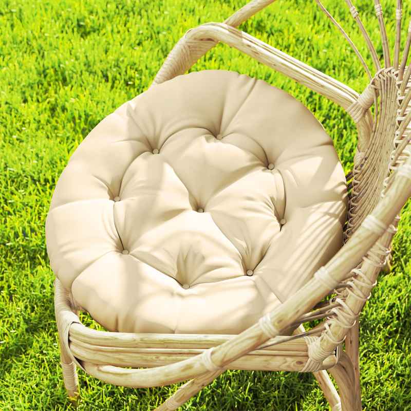 Outsunny Outdoor Seat Cushions Set of 2 with UV Protected Cover, Thick Round Chair Cushions for Patio Furniture, Tufted Design Chair Pads, 60 x 60 cm, Beige