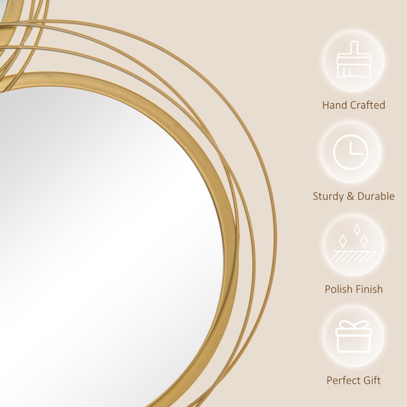 HOMCOM Metal Wall Art 107cm Modern Decorative Mirror Decor Hanging Home Wall Sculptures for Living Room Bedroom Dining Room, Gold