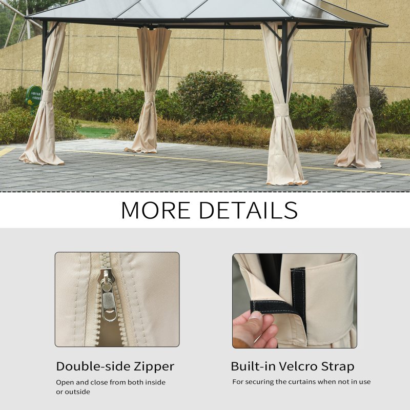 Outsunny 4 Pack Replacement Gazebo Curtains Privacy Panel for Most 3 x 3m Gazebo Canopy Pavillion Outdoor Shelter Sidewalls Accessories Beige