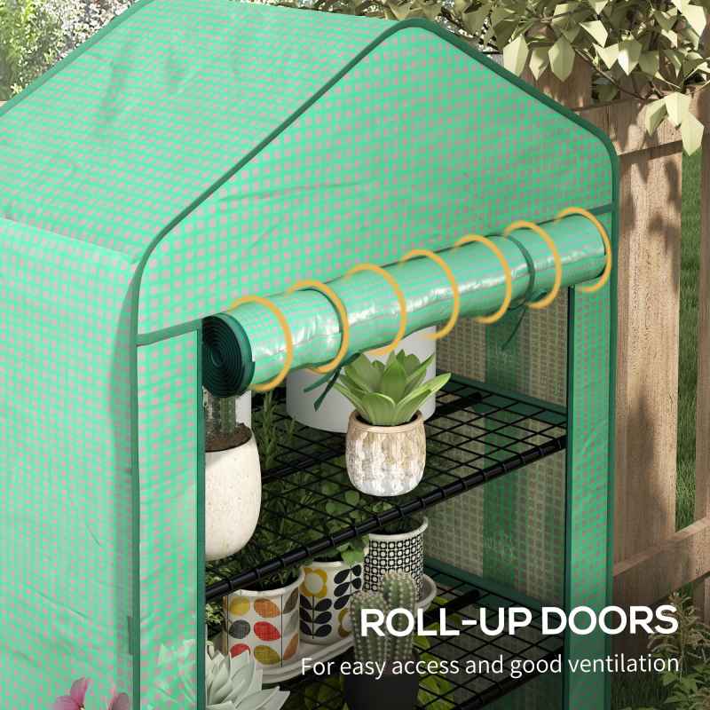 Outsunny 4 Tier Widened Mini Greenhouse with Reinforced PE Cover, Portable Indoor Outdoor Green House with Roll-up Door and Wire Shelves, 90 x 49 x 160cm, Green