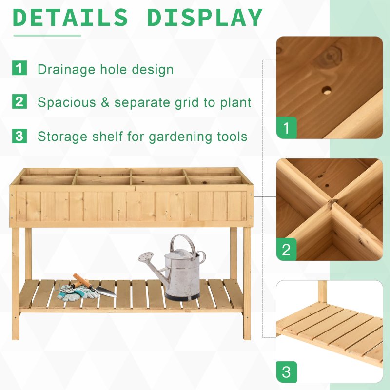 Outsunny Wooden Herb Planter with 8 Pocket, Raised Bed Container Garden Planter Boxes, 110L x 46W x 76Hcm, Natural