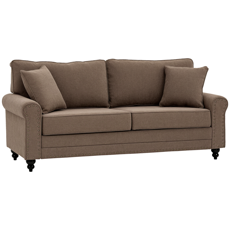 HOMCOM 3 Seater Sofa, Fabric Couch with Rubber Wood Legs, 3 Seater Settee with Extra Padded Cushions and Pillows for Living Room, 196W x 80.5D x 89H cm