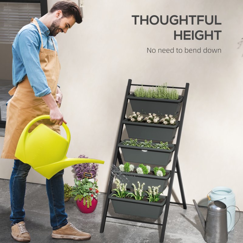Outsunny Vertical Raised Garden Bed with 5 Removable Tray, Indoor Outdoor Elevated Plant Stand Grow Container for Vegetable Flowers Herbs, Charcoal Grey