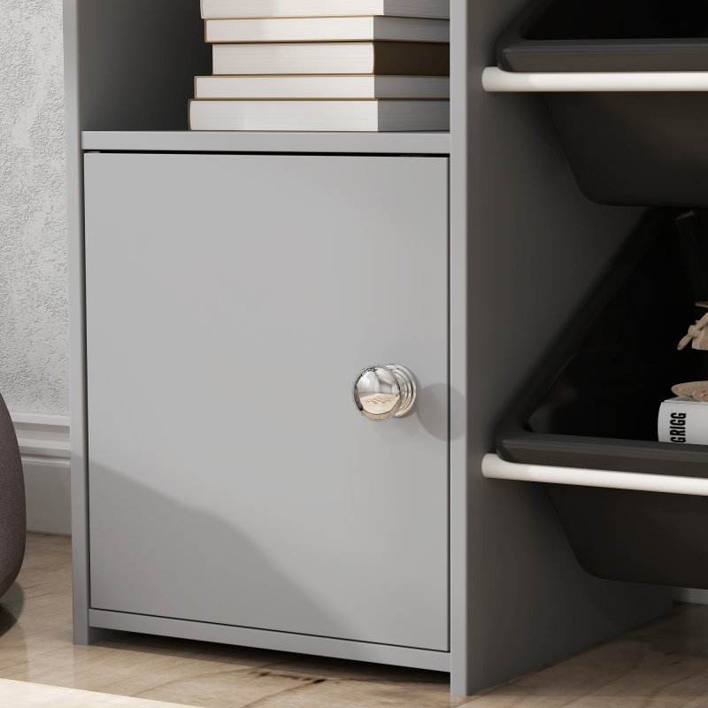 AIYAPLAY Toy Storage Unit, with 8 Removable Bins, Storage Shelves, Cabinet, Toy Organiser, for Playroom, Kids Room, Nursery, Grey