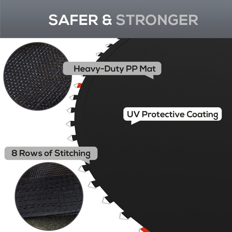 SPORTNOW Trampoline Replacement Mat with Eight Rows of Stitching, Spring Pull Tool, 54 V-Hooks, for 10ft Trampoline, Using 14cm Springs, Trampoline Jumping Mat, Black