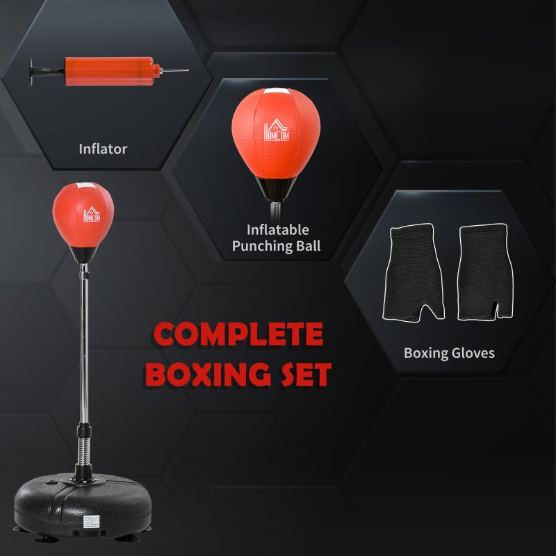 HOMCOM Punching Bag with Stand, Freestanding Boxing Bag Set, with Speedball, 132-158cm Adjustable Height, for Teens, Red/Black