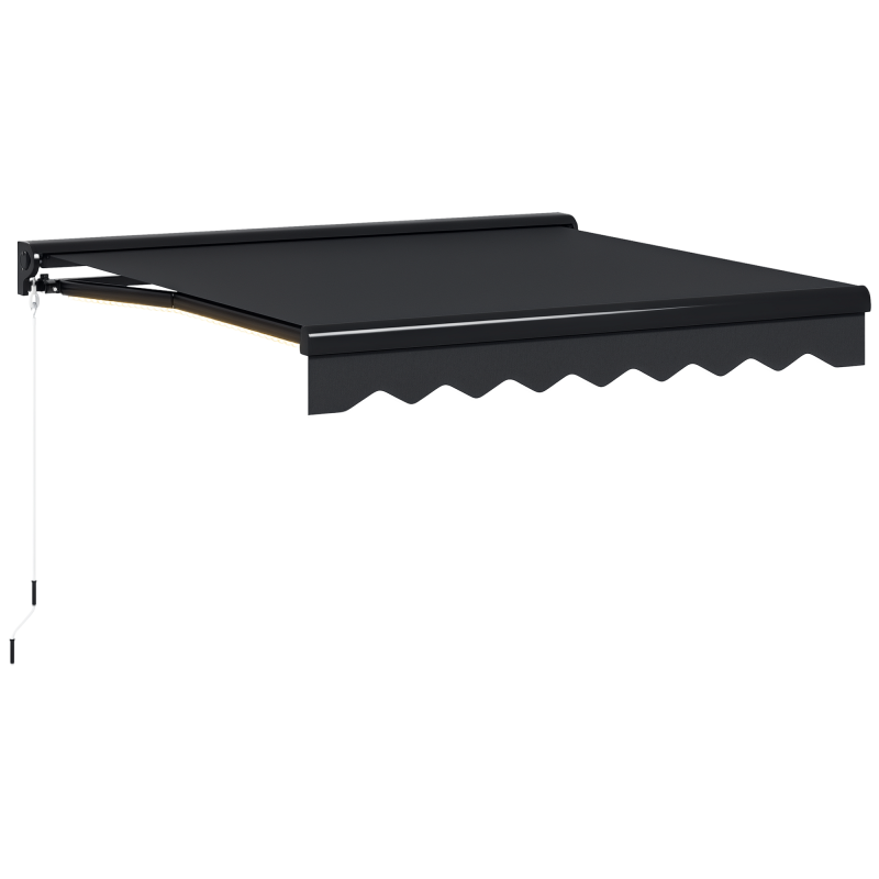 Outsunny 2.5 x 2m Electric Awning with LED Light and Remote Controller, Aluminium Frame Retractable Awning Half Cassette Sun Canopies for Garden Patio Deck Door Window