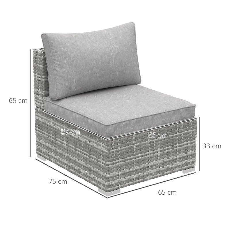 Outsunny Armless Rattan Garden Chair, Outdoor Rattan Chair with Cushions, PE Wicker Garden Furniture with Steel Frame, Adjustable Footpads for Garden, Terrace, Light Grey