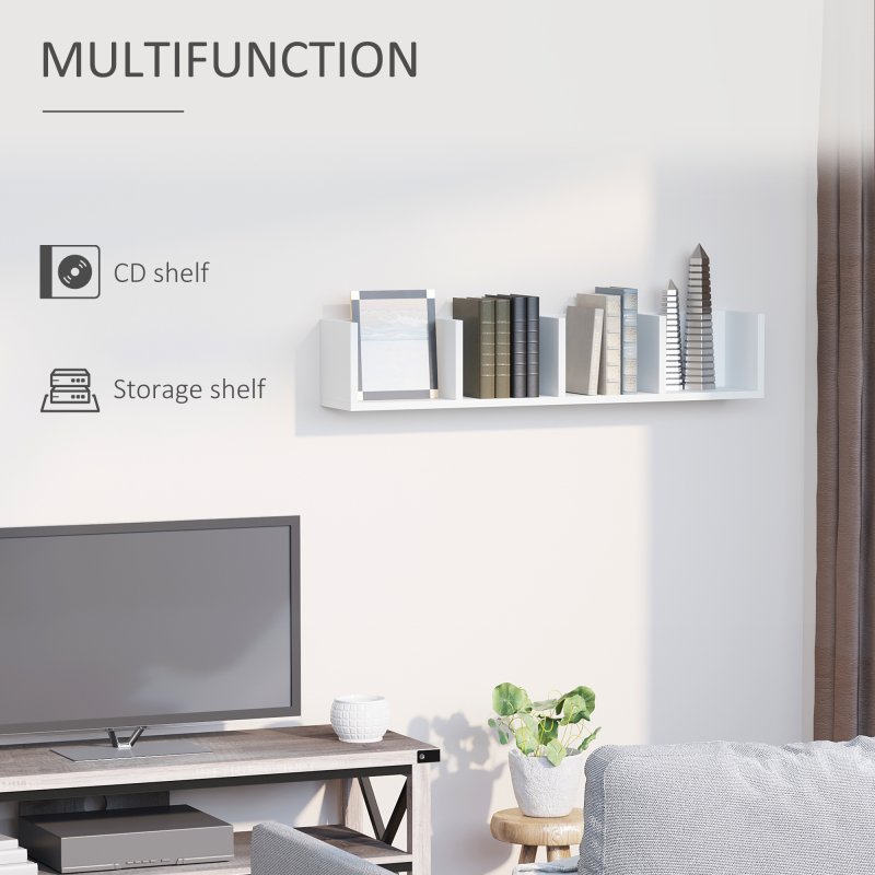 HOMCOM Wall Mount 84 CD / 56 DVD/Blu-ray/ Media Storage Rack 4 Cubes Wooden Shelf Organizer Unit Bookcase Display