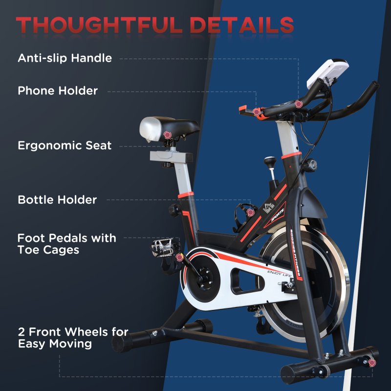 HOMCOM Exercise Bike, Indoor Stationary Bike with 8kg Flywheel, Heart Rate Sensor and LCD Monitor, Cycling Bike for Home, Gym, Office, Cardio Workout - Black