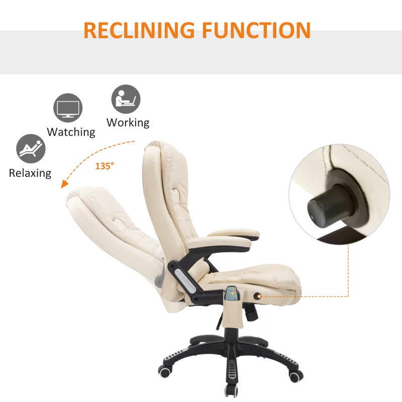 HOMCOM 6-Point Massage Office Chair with Seat Heated for Home Office, PU Leather High Back Executive Desk Chair with Adjustable Height and 360° Swivel for Work Study