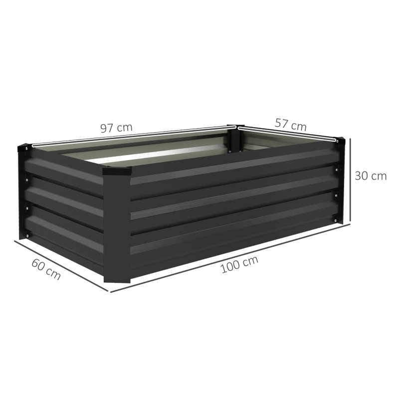Outsunny Set of 2 Raised Garden Bed, Outdoor Planter Box with Galvanised Steel Frame for Growing Vegetables, Flowers and Herbs, 100 x 60 x 30cm, Grey