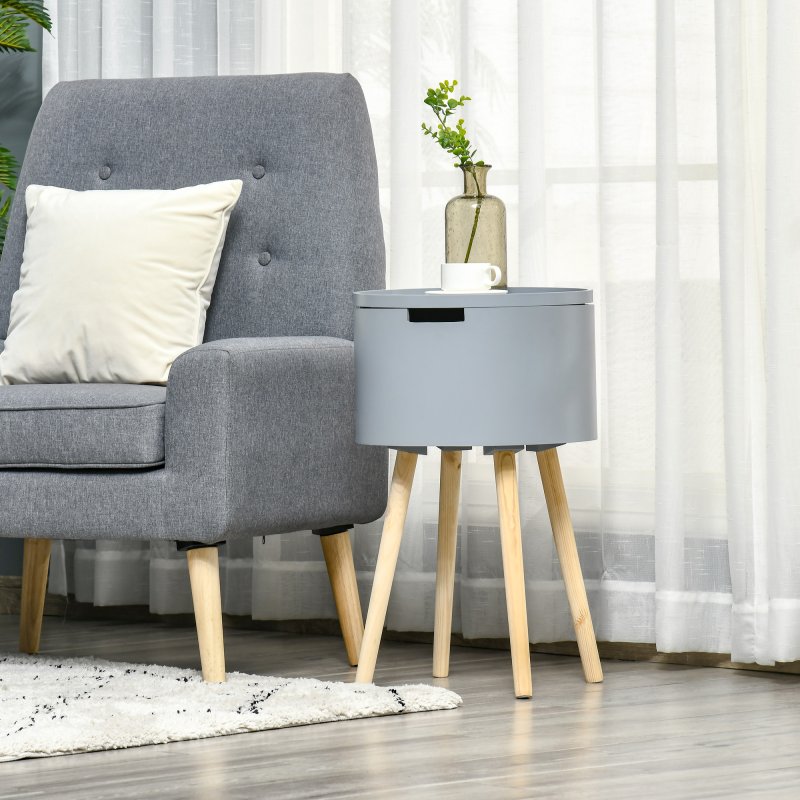 HOMCOM Modern Side Table with Hidden Storage Space, Round Night Stand with Removable Tray Wood Frame End Coffee Table for Living Room