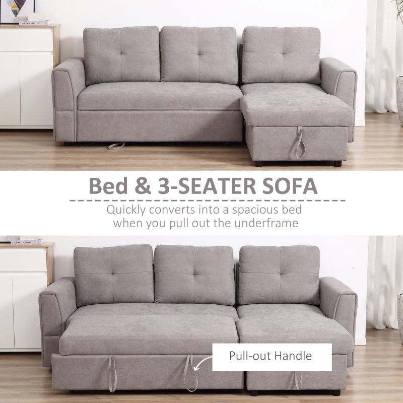 HOMCOM 3 Seater Sofa Bed, L Shaped Pull Out Sofa Bed with Storage, Convertible Click Clack Settee Sectional Sleeper Futon for Living Room, Office