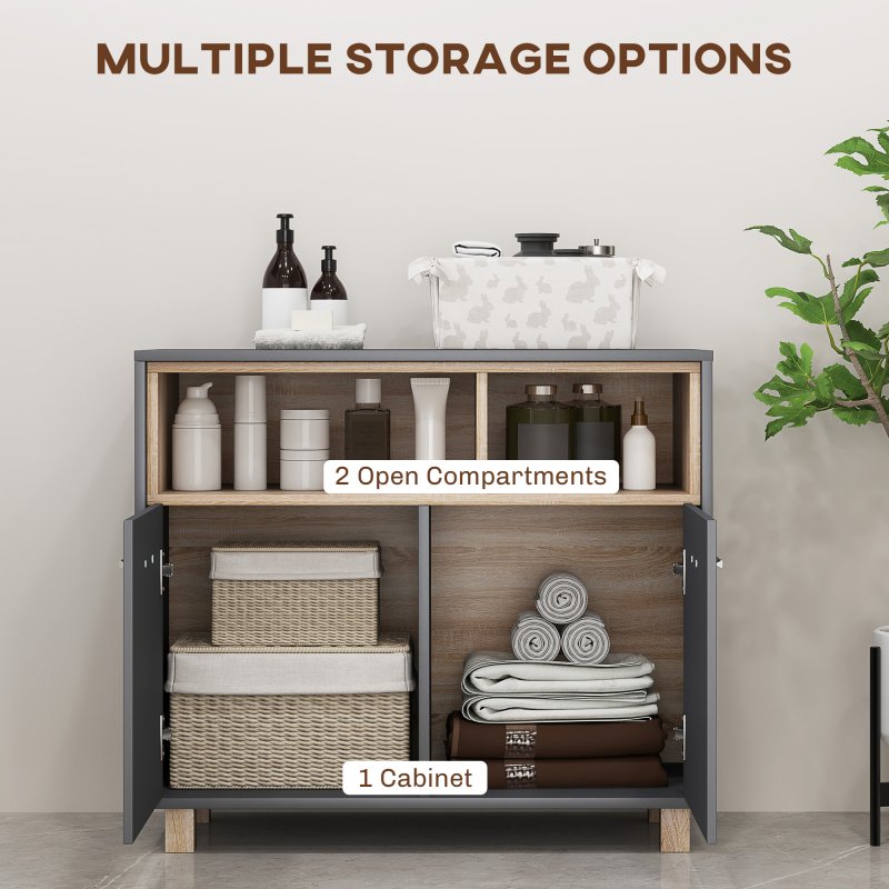 HOMCOM Bathroom Cabinet, Bathroom Storage Unit, Bathroom Storage Cabinet with Open Compartments and Double Doors