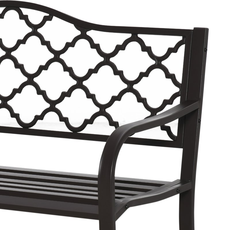 Outsunny Outdoor 2 Seater Garden Bench, Antique Style Cast Iron Loveseat with Armrest, Brown