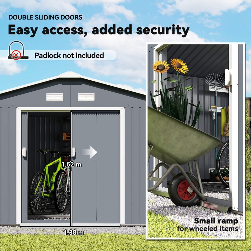 Outsunny 13 x 11ft Metal Garden Shed, Outdoor Storage Tool House with Ventilation Slots, Foundation Kit and Lockable Double Doors