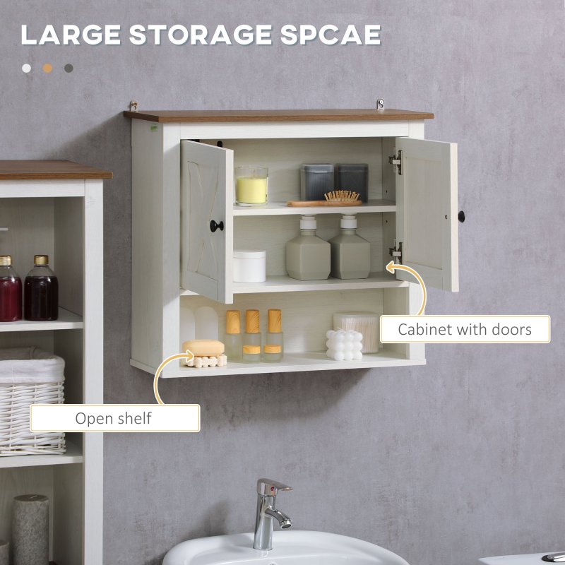 kleankin Farmhouse Bathroom Cabinet Wall Mounted, Bathroom Wall Cabinet with Storage Shelves and Cupboard, Ash Wood-Effect