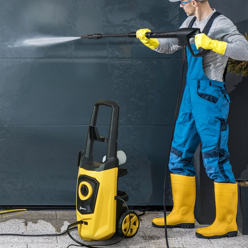 DURHAND 1800W High Pressure Washer, 150 Bar Pressure, 510 L/h Flow, High-Performance Portable Power Washer Jet Wash Cleaner with 6M Hose, Snow Foam Bottle for Garden, Car, Furniture, Yellow