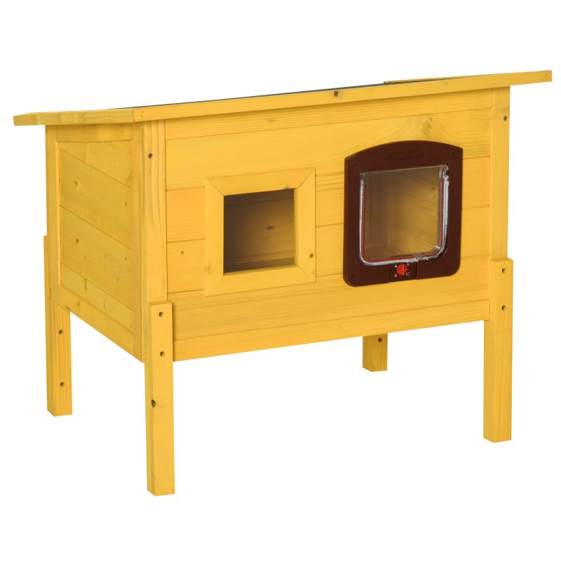 Pawhut Garden Wooden Cat House Outdoor Pet Play Home Waterproof Roof Kitty Shelter Kennel w/ith Door & Window