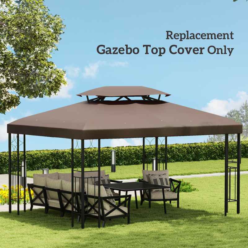 Outsunny 3x4m Gazebo Replacement Roof Canopy 2 Tier Top UV Cover Garden Patio Outdoor Sun Awning Shelters, Brown  (TOP COVER ONLY)