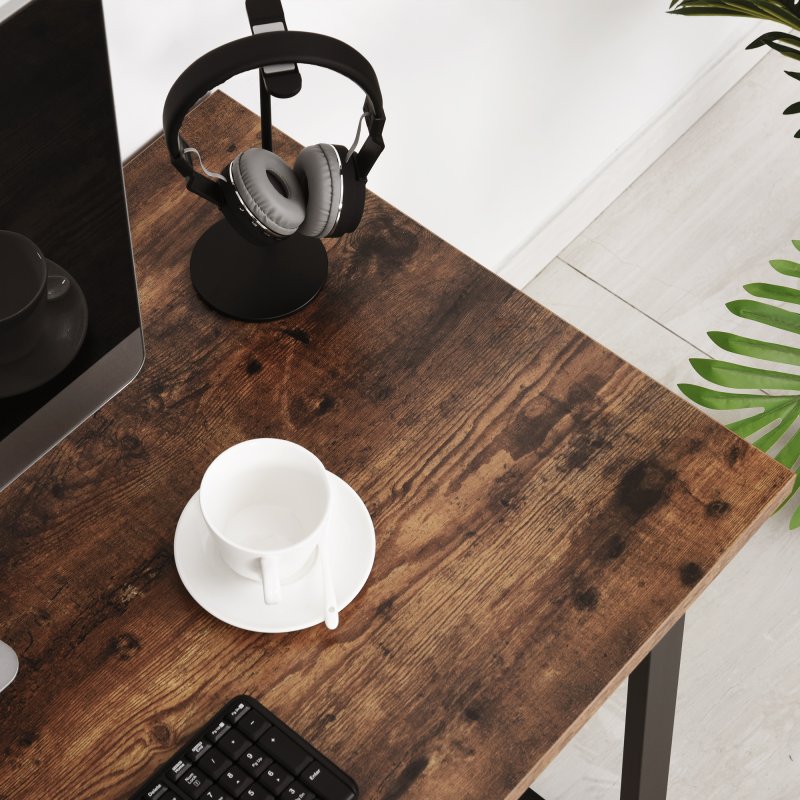 HOMCOM Computer Table, Writing Desk with Steel Frame and Wood Top, Industrial Home Study Table, 115 x 58 x 74.5cm, Rustic Brown and Black