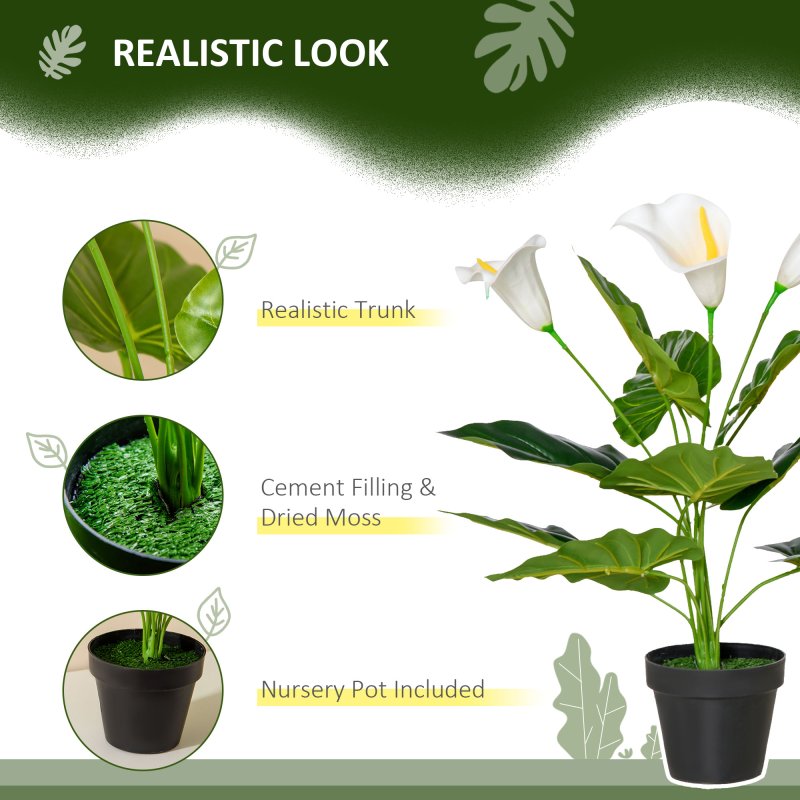 HOMCOM Set of 2 Artificial Realistic Calla Lily Flower, Faux Decorative Plant in Nursery Pot for Indoor Outdoor Decor, 55cm
