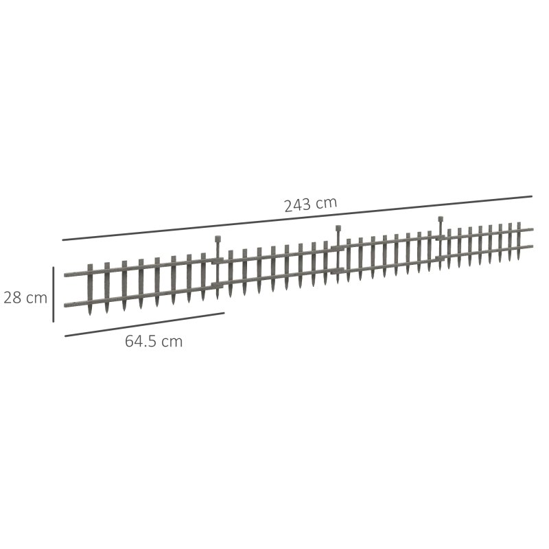 Outsunny Decorative Garden Fencing, 4PCs Outdoor Fence Panels, Wooden Landscape Flower Bed Border Edging, Grey