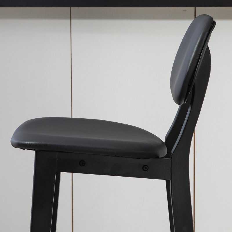 HOMCOM Bar Stools Set of 2, Breakfast Bar Chairs, PU Leather Upholstered Kitchen Stools with Backs, Footrests and Solid Wood Legs, Black