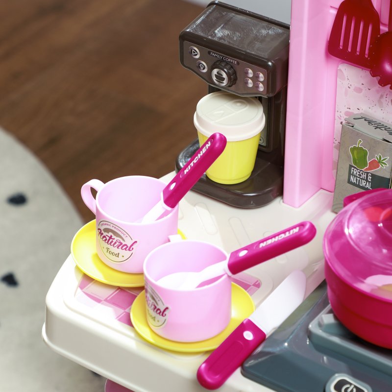 AIYAPLAY Kids Kitchen, Toy Kitchen, Toddler Pretend Play Kitchen with 33-Piece Accessories, Lights, Sounds, for Ages 3-6 Years, Pink