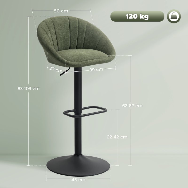 HOMCOM Bar Stools Set of 2, Swivel Barstools, Height Adjustable Breakfast Bar Chairs with Backrest and Footrest for Kitchen Island Counter, Dining Room, Dark Green