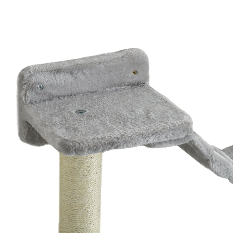 PawHut 4Pcs Wall Mounted Cat Shelves, with Hammock, Perches, Ladder, Scratching Post, Cat Wall Furniture for Large Cats, Grey
