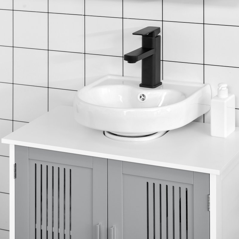 kleankin Modern Under Sink Cabinet with 2 Doors, Bathroom Vanity Unit, Pedestal Under Sink Design, Storage Cupboard with Adjustable Shelves